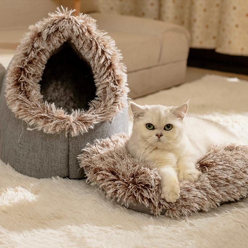 BOOTEELY Comfortable Resting Bed Plush Enclosed Cats Nests Warm Cats Hideaways for Indoor Use in Winter Portables Pet Shelter