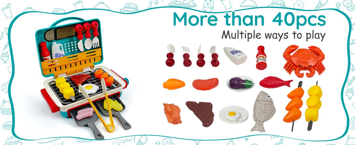 TALGIC BBQ Cooking Kitchen Set, BBQ Grill Toy Set,  Color Changing Pretend Play, Little Chef Play,