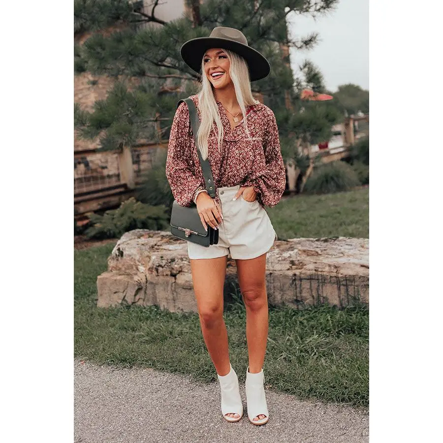 The Ivee Floral Babydoll Top in Rust