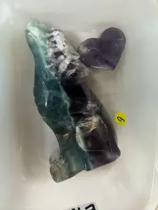 Feather Fluorite Wolf Carving
