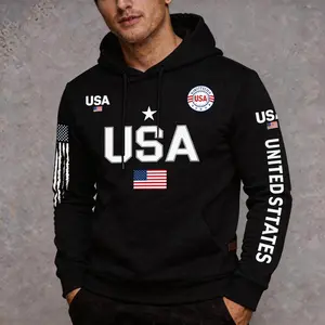 Men’s USA Flag Graphic Hoodie | Fleece Pullover Sweatshirt | American Letter Print + Kangaroo Pocket | Casual Streetwear for Fall/Winter | Multi Colors