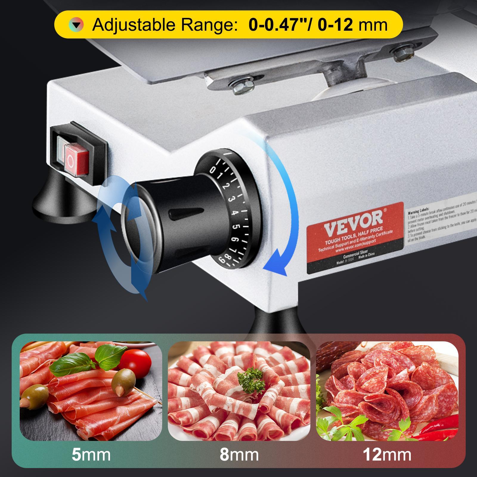 VEVOR 240W Commercial Meat Slicer, Electric Deli Food Slicer, 10" Carbon Steel Blade Electric Food Slicer, 350-400RPM Meat Slicer, 0 - 0.47 inch Thickness Adjustable for Commercial and Home Use VEVOR 240W Commercial Meat Slicer, Electric Deli Food Slicer, 10" Carbon Steel Blade Electric Food Slicer, 350-400RPM Meat Slicer, 0 - 0.47 inch Thickness Adjustable for Commercial and Home Use