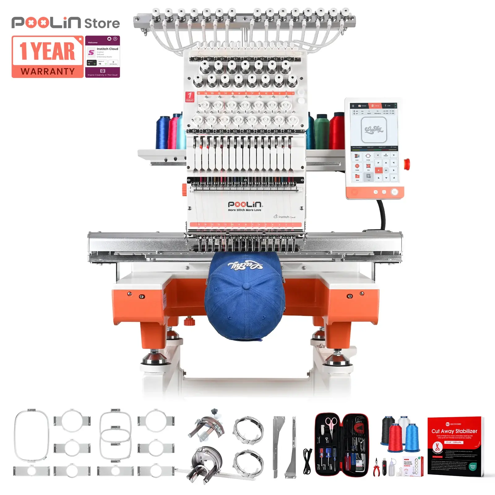 PooLin EOX Commercial Flagship Embroidery Machine – 15 Needles, Large 350mm×500mm Embroidery Area