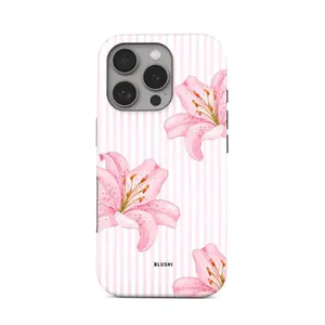 BLUSHI Phone Case  Blooming Lilies  for iPhone 17 Pro Max, 16 15 14 13 12 11 Series  Aesthetic Phone Case  Pink Lily Floral Phone Case Elegant Botanical Soft Garden