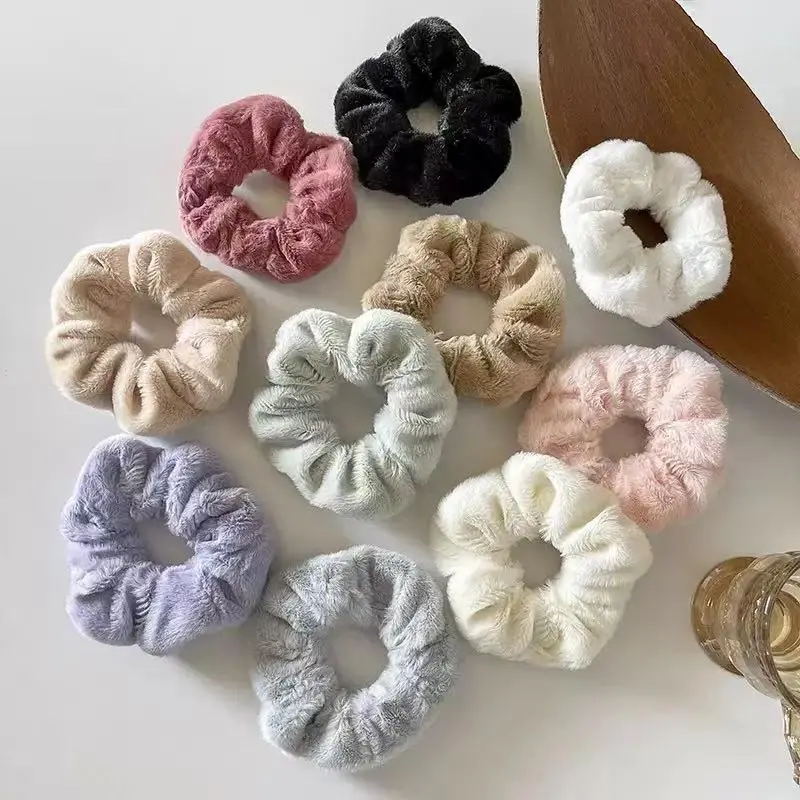 10-Pack Fluffy Fuzzy Scrunchies | Soft Hair Elastics - Random Colors, Perfect for Y2K & Everyday Hairstyles summervibes,summerwins