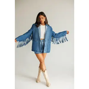 "Status Symbol" Denim Fringe Blazer