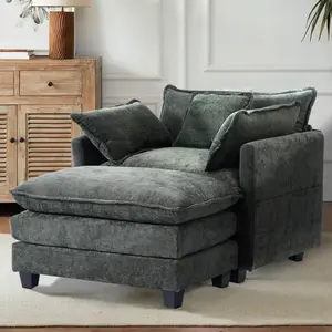 Oversized Chair with Ottoman - 40" W Sweetgo Comfy Accent Chair and Ottoman Set, Large Cloud Sofa Armchair with Extra Deep Seat for Apartment Living Room