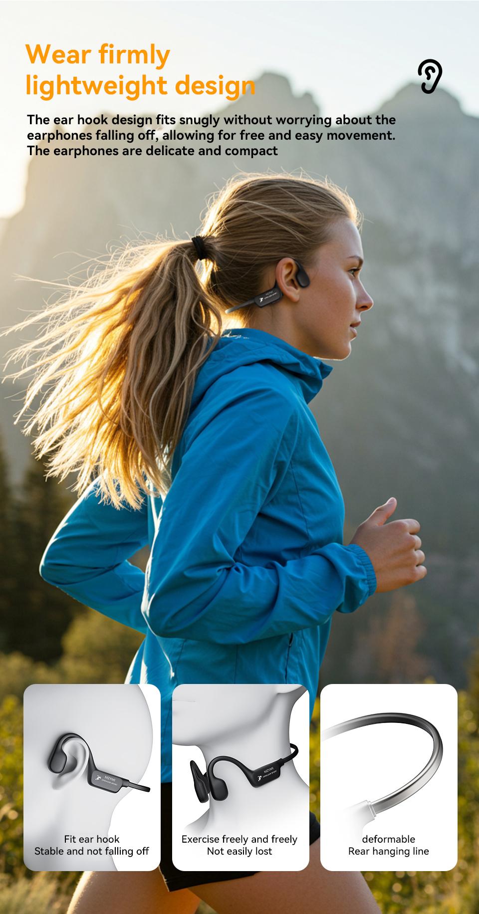 MZYMI i18Pro Bone Conduction Headphones Wireless V6.0 Open-Fit Ear Clip with Microphone Bluetooth 240mAh Fast Charge TYPE-C Sport Earbuds Sweat- and Dust-Repellent for Active Use - Electronic