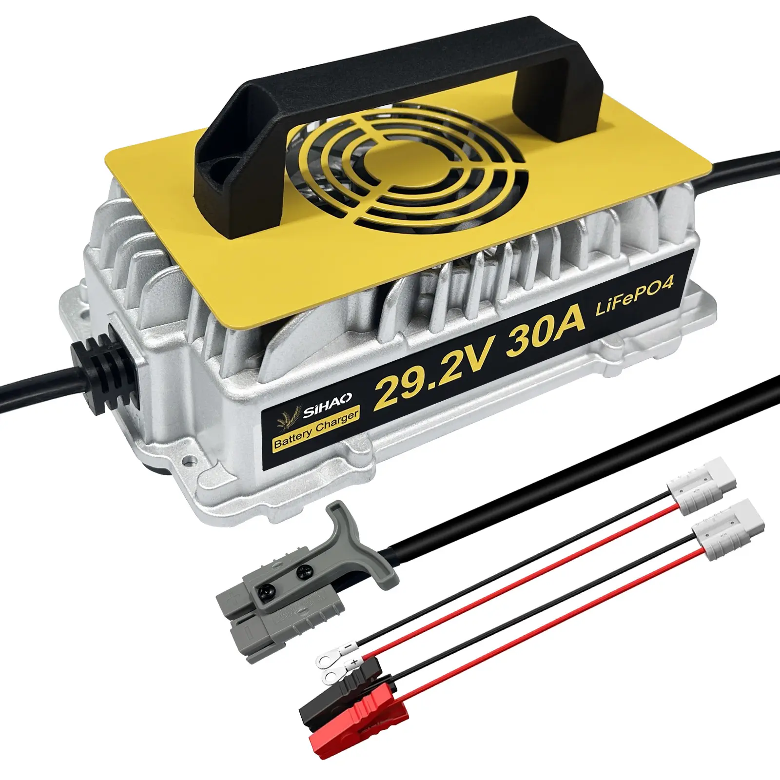 950W Power Smart Compact Aluminum Body LiFePO4 Golf Cart Battery Charger, 29.2V 30A, IP65 Water Resistant, 3-in-1 Adapter Cable, for Golf Carts, RVs