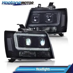 CROSSDESIGN FIT FOR 2007-2014 CHEVY TAHOE SUBURBAN AVALANCHE SMOKED LED DRL HEADLIGHT LAMPS