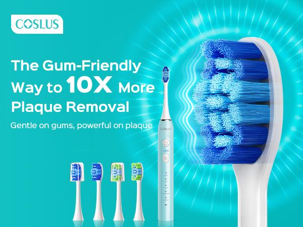 COSLUS Sonic Rechargeable Electric Toothbrush for Adults & Couple: IPX7 Waterproof, 3 Intensities & 5 Modes with 2 Head Types for Gentle/Daily Care - Ideal for Home, Travel & Personalized Oral Protection