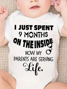 "I Just Spent 9 Months On The Inside Now My Parents Are Serving Life" Baby Bodysuit Funny Prison Humor Graphic Short Sleeve Cotton Romper for Newborns