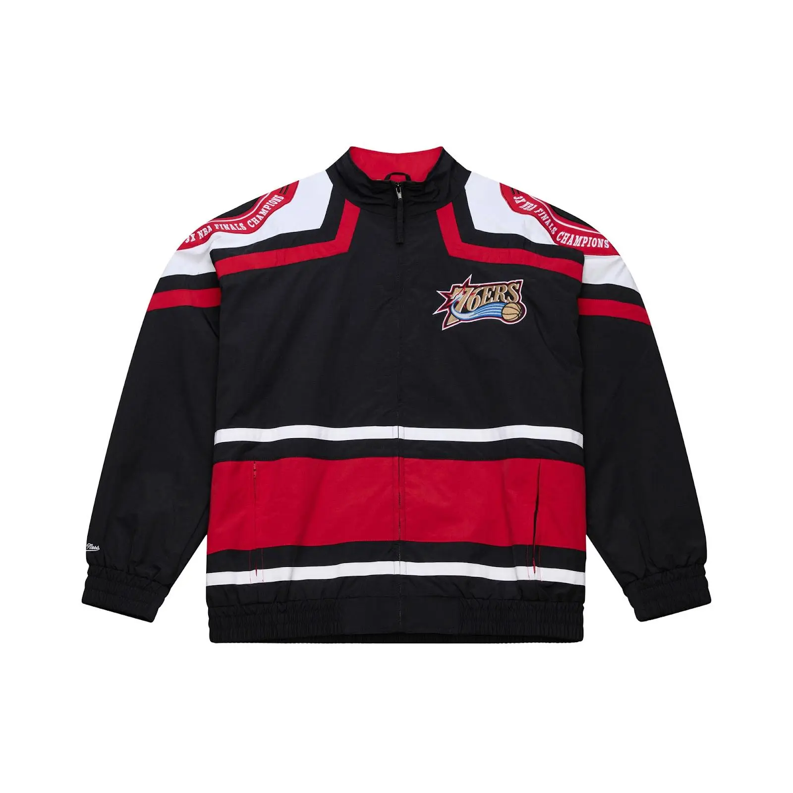 Philadelphia 76ers Black 3x NBA Finals Champions Throwback Full-Zip Windbreaker Outerwear Vintage Fan Gear Mitchell & Ness