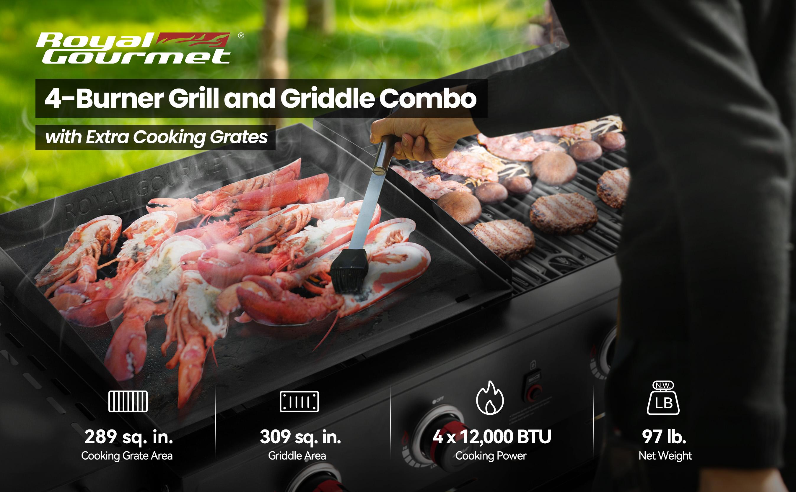 Royal Gourmet GD405A Propane Gas Grill and Griddle Combo, 4-Burner Event Combo Grill, Heavy-duty and Durable for Outdoor Cooking Food Barbecue Bbqs