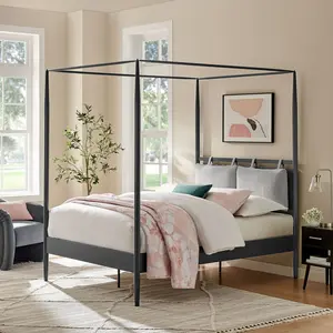Marlowe 4-Poster Canopy Metal Full Platform Bed in Charcoal