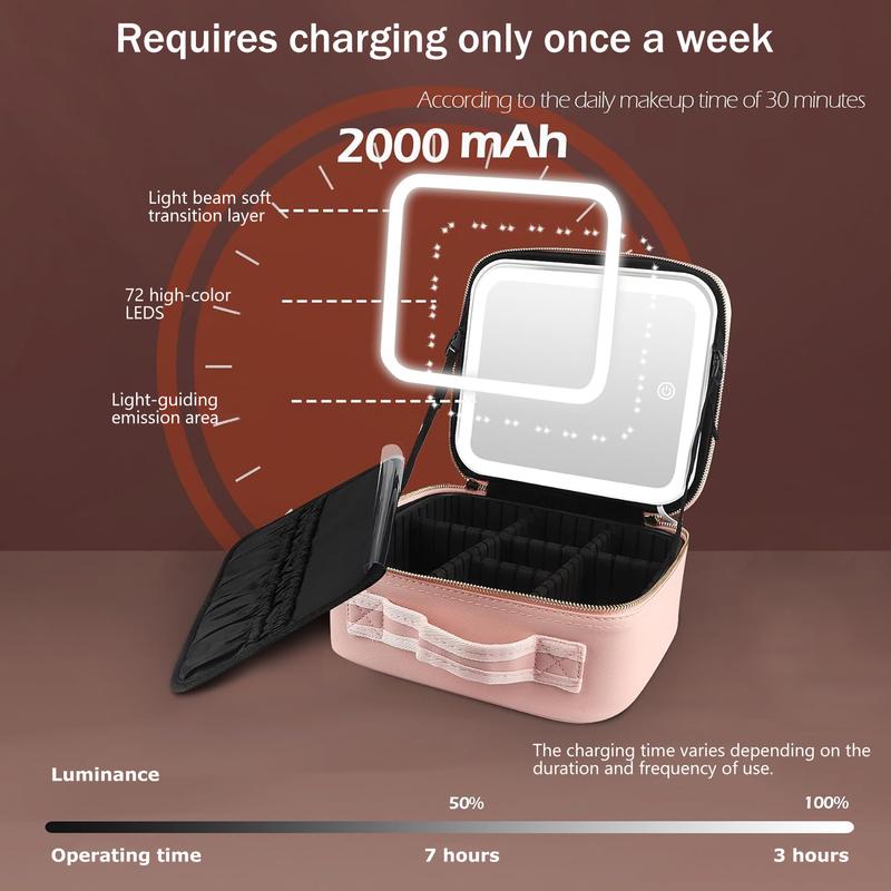 Makeup Bag with Mirror and Light Travel Makeup Train Case Cosmetic Bag Organizer Portable Artist Storage Bag with Adjustable Dividers Makeup Brushes Storage Organizer Makeup Bag with Mirror and Light Travel Makeup Train Case Cosmetic Bag Organizer Portable Artist Storage Bag with Adjustable Dividers Makeup Brushes Storage Organizer
