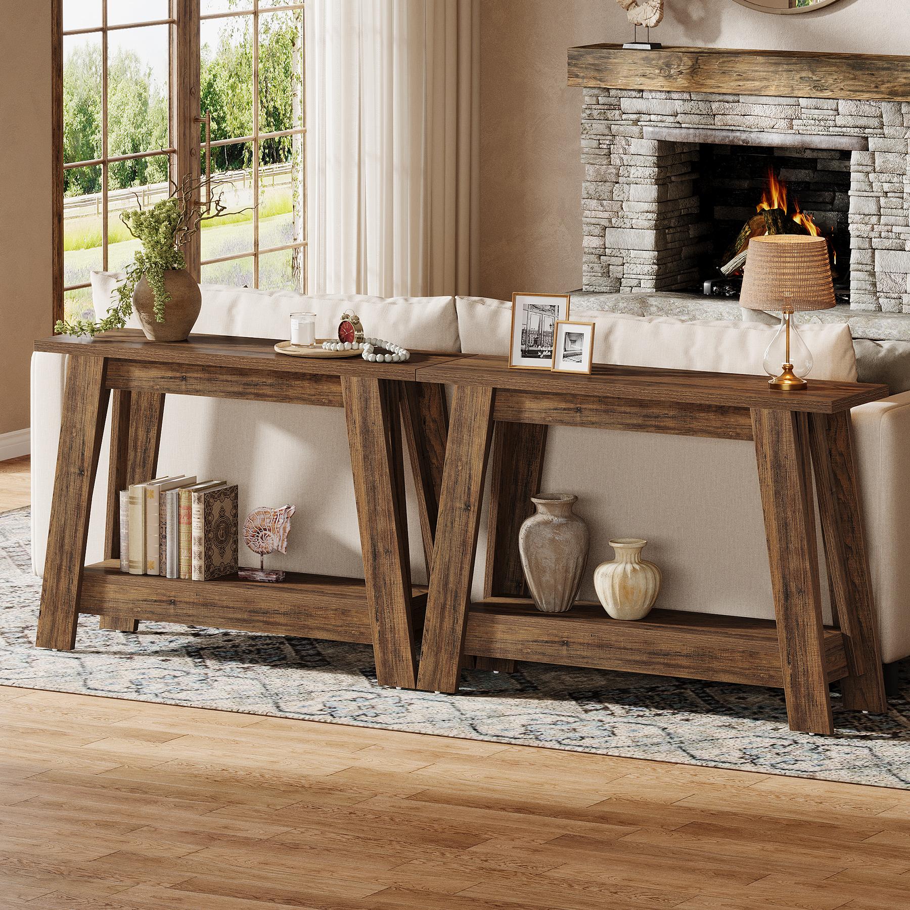 LITTLE TREE 41.3" Farmhouse Console Table, 2-Tier Wooden Entryway Table with Storage, Rustic Narrow Behind Couch for Living Room, Hallway, Foyer LITTLE TREE 41.3" Farmhouse Console Table, 2-Tier Wooden Entryway Table with Storage, Rustic Narrow Behind Couch for Living Room, Hallway, Foyer