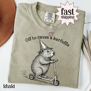 Funny Guinea Pig Shirt, Off to Cause a Kerfuffle Tee, Cute Witch Animal Shirt, Cottagecore Vintage Graphic Comfort Colors