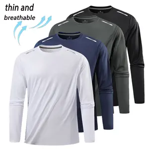 Men’s Long Sleeve T-Shirts (Set of 4) - Highly breathable, quick-drying, suitable for gym workouts, morning runs, or outdoor activities, offering a full range of motion while keeping you dry and comfortable.