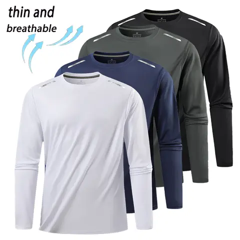 Men's Long-Sleeve Athletic Gym Top - 4-Day Workout Set, Gym Exercise Activewear, Breathable Quick-Drying Fabric, Fitted Cut, Cold Wash, Movement Freedom, Dry Comfort for Fitness Training, Running