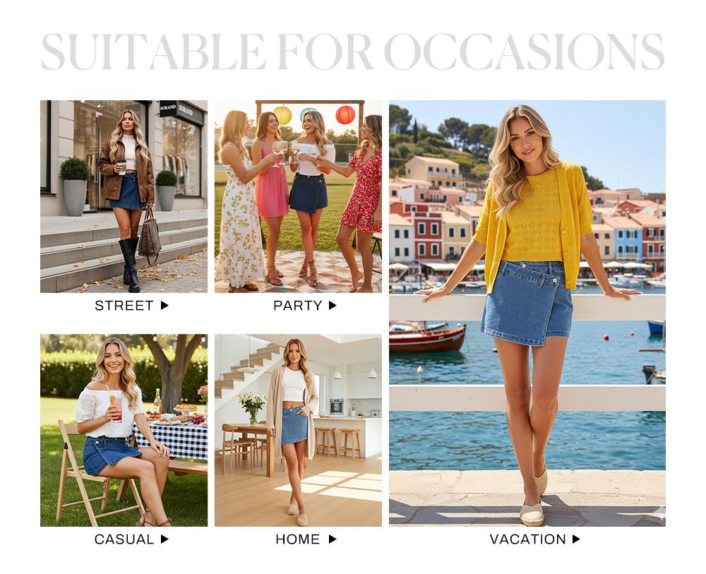Sidefeel Skorts for Woman High Waisted Jean Skort Wrap Stretchy Asymmetrical Skorts Casual Denim Shorts DealsForYouDays summerwins WeeklyDeals