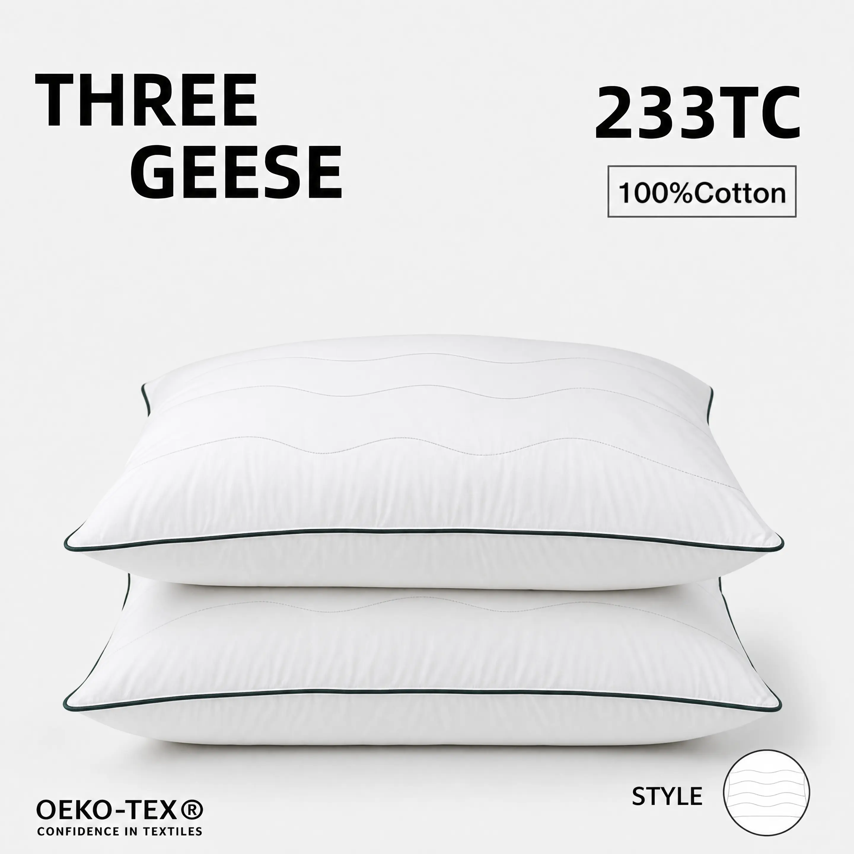 【Goose Feather Down Pillows】-Three Geese -  Luxury 5 Star Hotel Quality Pillows Machine Washable Three Layer Filling Pillow Low Allergy Comfortable Neck Support Rebound Fluffy Pillows Organic Cotton,US warehouse