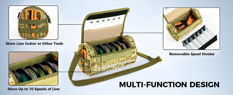 KastKing BaitSpace Line Management Bag, Fishing Line Storage Bag with Water Resistant Nylon, Clear View Window, Removable Divider for Up to 10 Spools, Tangle-free Leader Line Holder