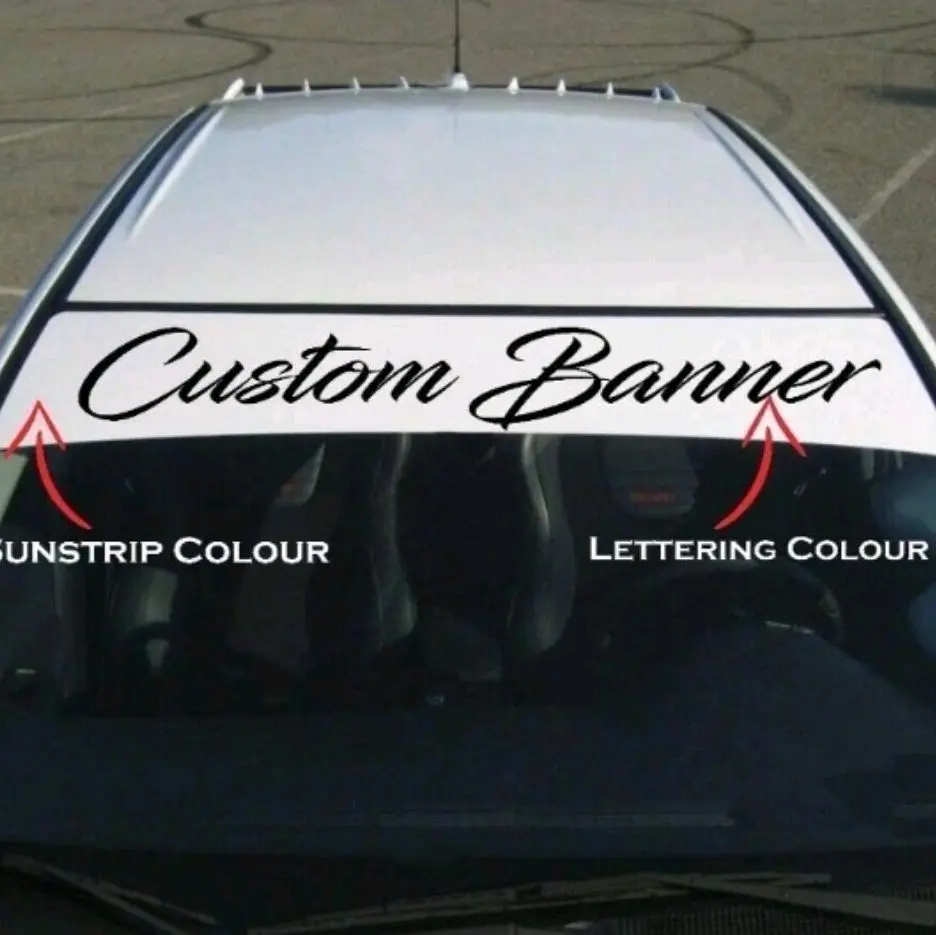 Durable Custom Text Windshield Banner Vinyl Emblem Decal - Universal Sticker Fits Cars, Trucks, Motorcycles - Car Exterior Accessories for Vehicle Windows, Office Desks