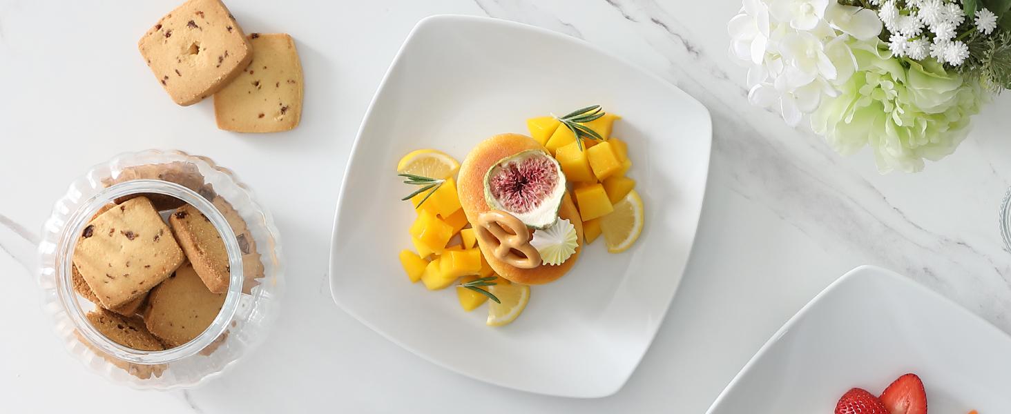 MALACASA Dinnerware Sets, Grey White Plates and Bowls Sets for 6, 18/30 Pieces Mordern Square Dinnerware Sets, Series Julia Winter Holiday