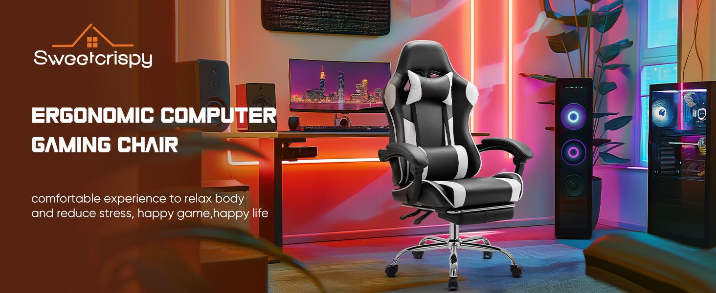 Height-Adjustable Gaming Chair with Footrest, 360° Swivel Seat, Headrest for Office or Gaming Use Height-Adjustable Gaming Chair with Footrest, 360° Swivel Seat, Headrest for Office or Gaming Use