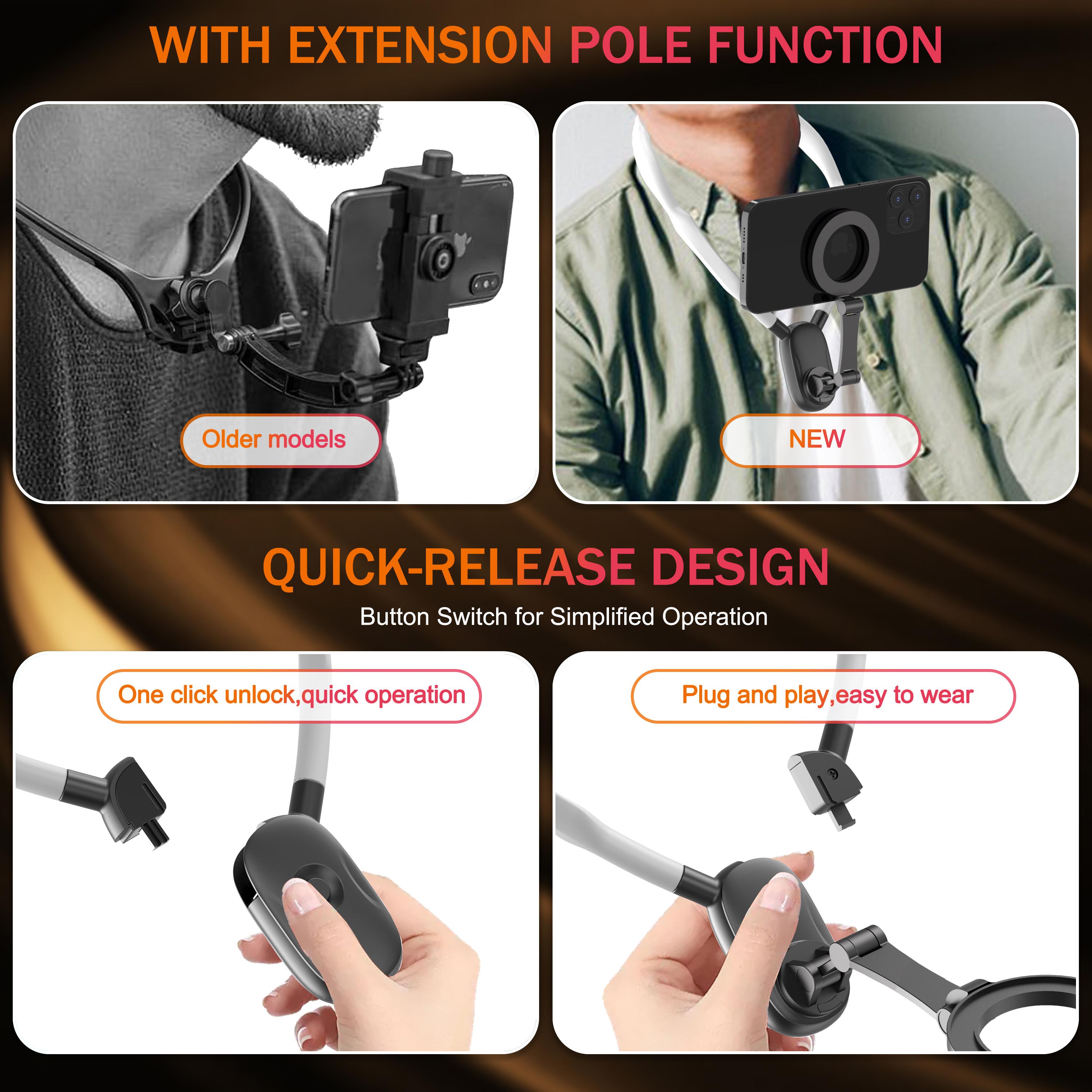 Magnetic Neck & Chest Mount for Phones – POV Vlog Holder for iPhone 16/15/14/13, Android & Action Cameras