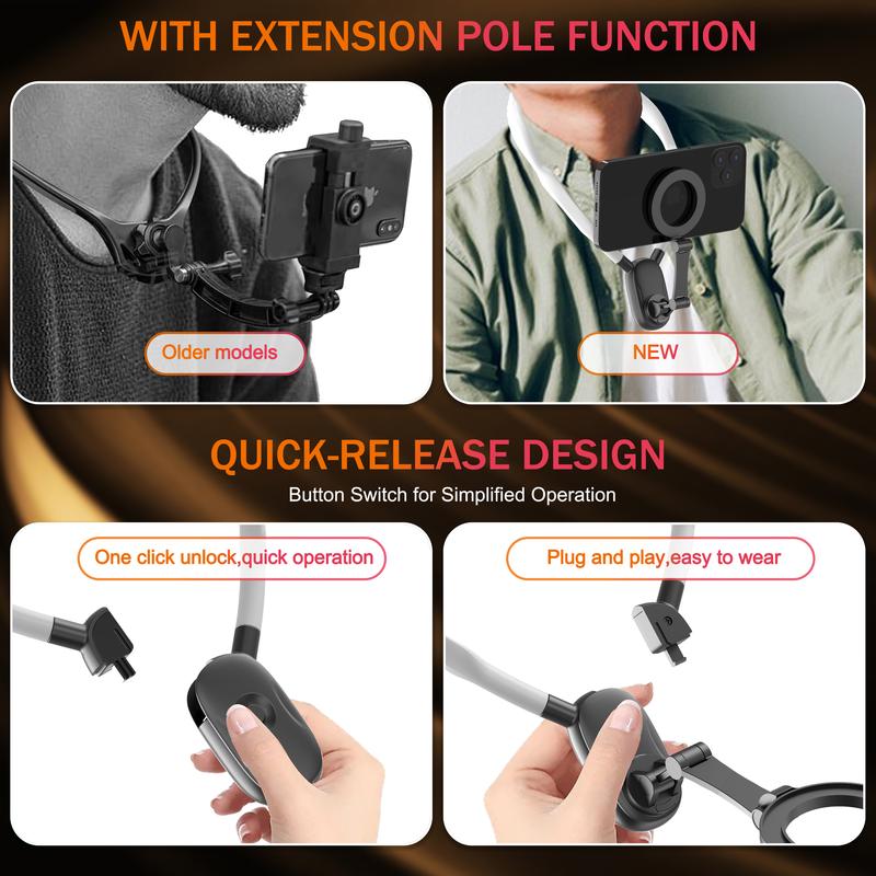 Magnetic Neck & Chest Mount for Phones – POV Vlog Holder for iPhone 16/15/14/13, Android & Action Cameras