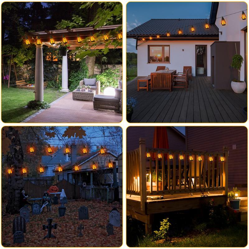 BougeRV Halloween Decor Outdoor Solar String Lights, equipped with 10 flickering flame bulbs, waterproof warm color/purple solar outdoor lights, suitable for gardens, patios, gazebos, pubs, cafes, parties, and Halloween.