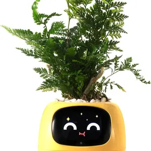 Smart pet Planter Robot Guidance on Plant Care with Emojis, Adorable Plant Companion with Rich Gesture Interaction, Neat Desk Setup Gift (Yellow)