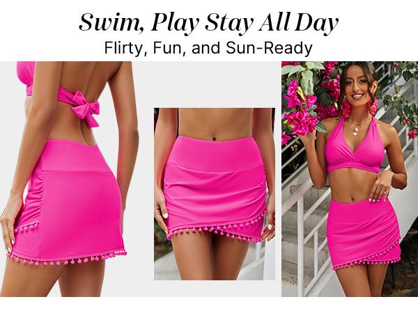 GRAPENT Women's Mid Waist Tassel Hem Swim Skirt Bikini Bottoms with Built-in Briefs Comfortable Elastic Waistband Soft Stretchy Fabric GRAPENT Women's Mid Waist Tassel Hem Swim Skirt Bikini Bottoms with Built-in Briefs Comfortable Elastic Waistband Soft Stretchy Fabric