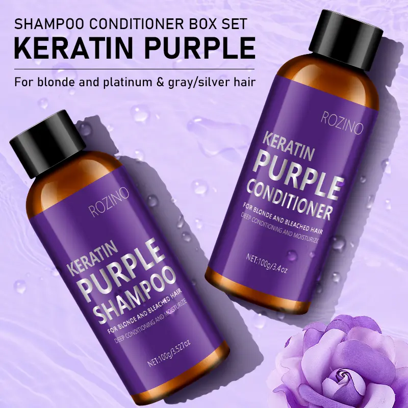 Rozino Keratin Purple Shampoo & Conditioner Set for Blonde Platinum & Gray Silver Hair Repair Nourishment Treatment Eliminates Yellow Tones Deeply Conditions Without Compromising Color, Hair Mask, Shampoo And Conditioner, Blonde Hair Transformation