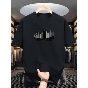 Stylish And Comfortable Mens Graphic T-Shirt Featuring New York City Skyline In Light Blue For Casual Summer Wear