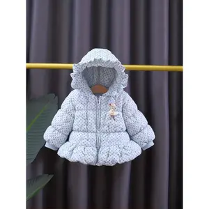 's Winter Warm Hooded Jacket with Polka Dot & Cartoon Trim - Full-Zip Thick Coat 0-4 Years, Pink/White Long Sleeve Outerwear (Hand Washable) - Clothing & Outerwear