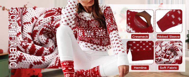 ZAFUL Womens Ugly Christmas Sweater Cedar Snowflake Pattern Knitwear Long Sleeve Winter Pullovers 100% Acrylic Soft Knitted Fabrics Super Comfortable Easy Care