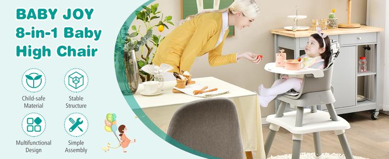 Baby High Chair, Convertible Highchair for Babies & Toddlers | Booster Seat | Table and Chair Set | Infant Feeding Chair with Safety Harness, Removable Tray,Christmas Festival Gift Black Friday Cyber Monday