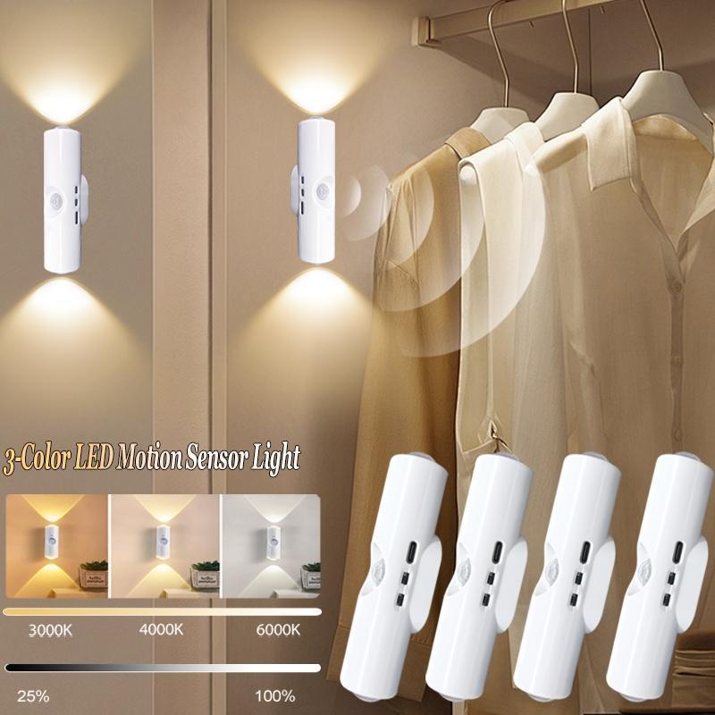 3PCS LED Motion Sensor Light Dimmable USB Rechargeable Night Light with 3 Color Modes for Bedroom Bathroom Stairs Bedside Reading Light Smart Glow Cord-Free Convenience