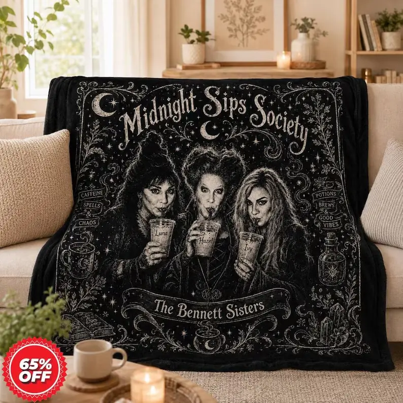 Halloween Blanket for Girl  Midnight Sips Society Blanket, Bad Witches Halloween Throw, Bestie Sleepover Blanket Decor Throw Blanket Birthday Anniversary Holiday Christmas Halloween