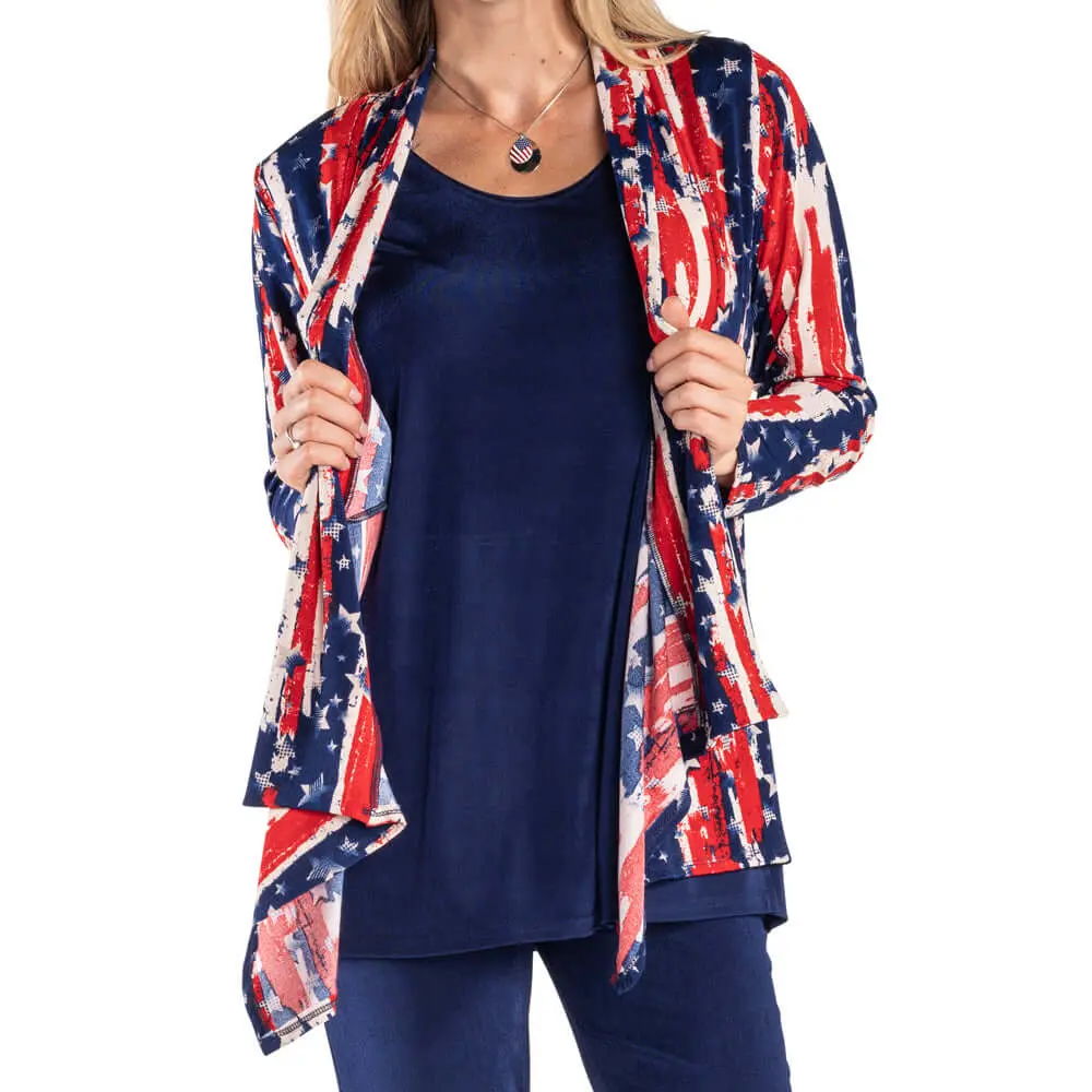 Women's Made in USA Stars and Stripes Sharkbite Cardigan Womenswear Fashion