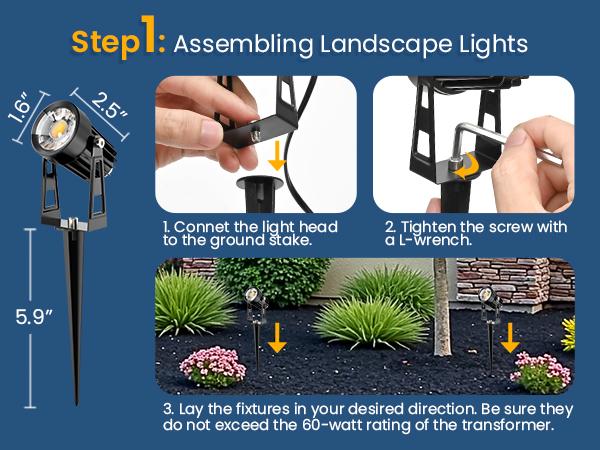 8pack All-in-One Outdoor Low Voltage Landscape Lighting Kit, LED Landscape Spot Lights with 60W Transformer and 65FT Wire, Waterproof Outside Spotlights for Yard, Garden, Tree, Pathway, House, 3000K, 8 Pack