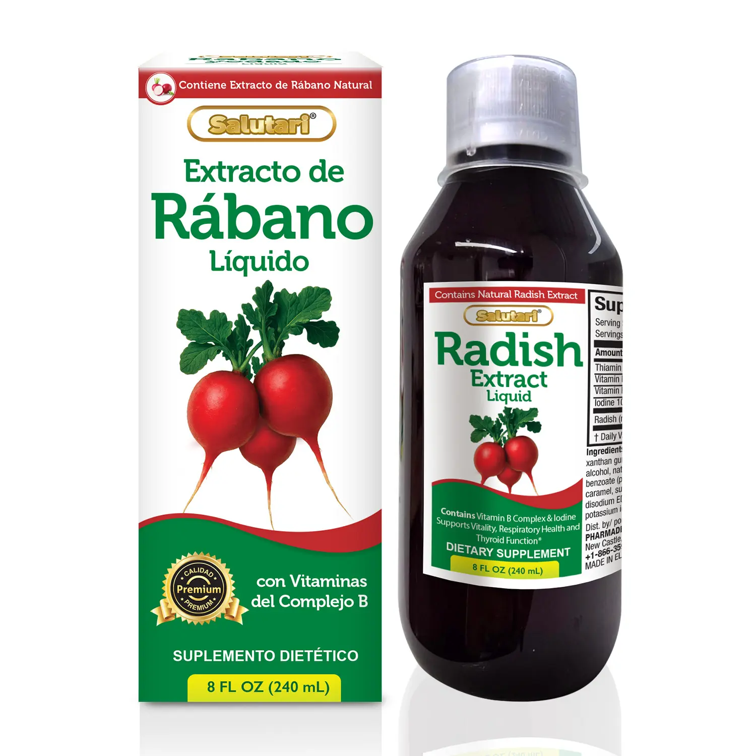 Radish Dietary Supplement with Iodine and B Complex, 8 Fl Oz - Wellness Formula for Thyroid Support and Respiratory Health