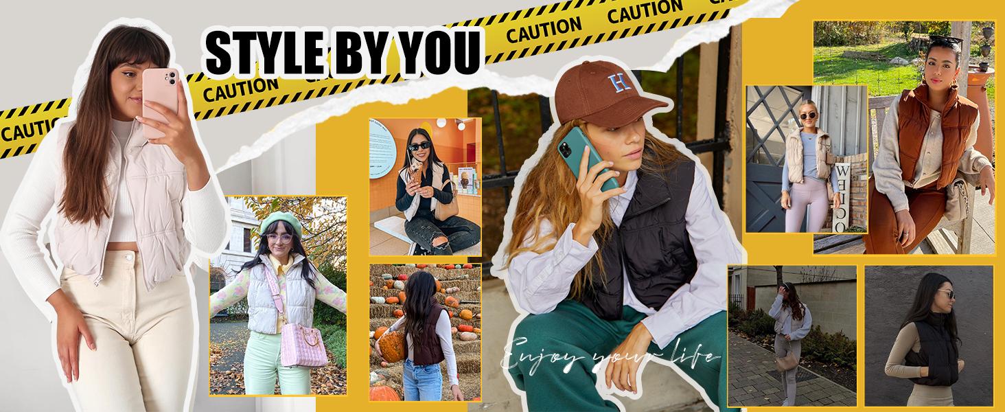 YeeZaa Women's Cropped Puffer Vest Zip Up Stand Collar 2025 TikTokShopHolidayHaul Christmas Sleeveless Padded Outerwear with Pockets Black Brown Green Tops