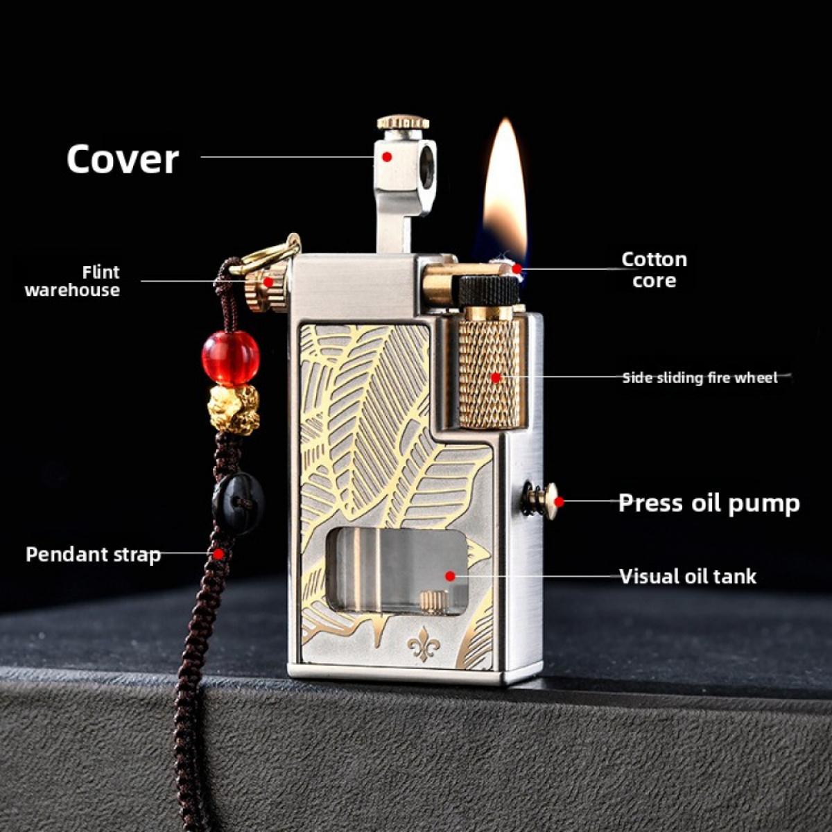 Elegant Vintage Liquid Lighter Full Metal Body Clear Oil Tank Durable Portable Igniter Perfect Gift For Father Him Men (Without Fuel)