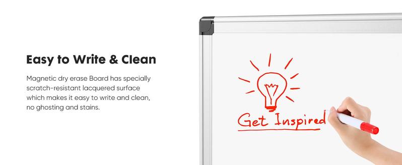 Magnetic Dry Erase Board White Board with Accessories, Includes Dry Eraser, Marker Tray & Fixing Kits