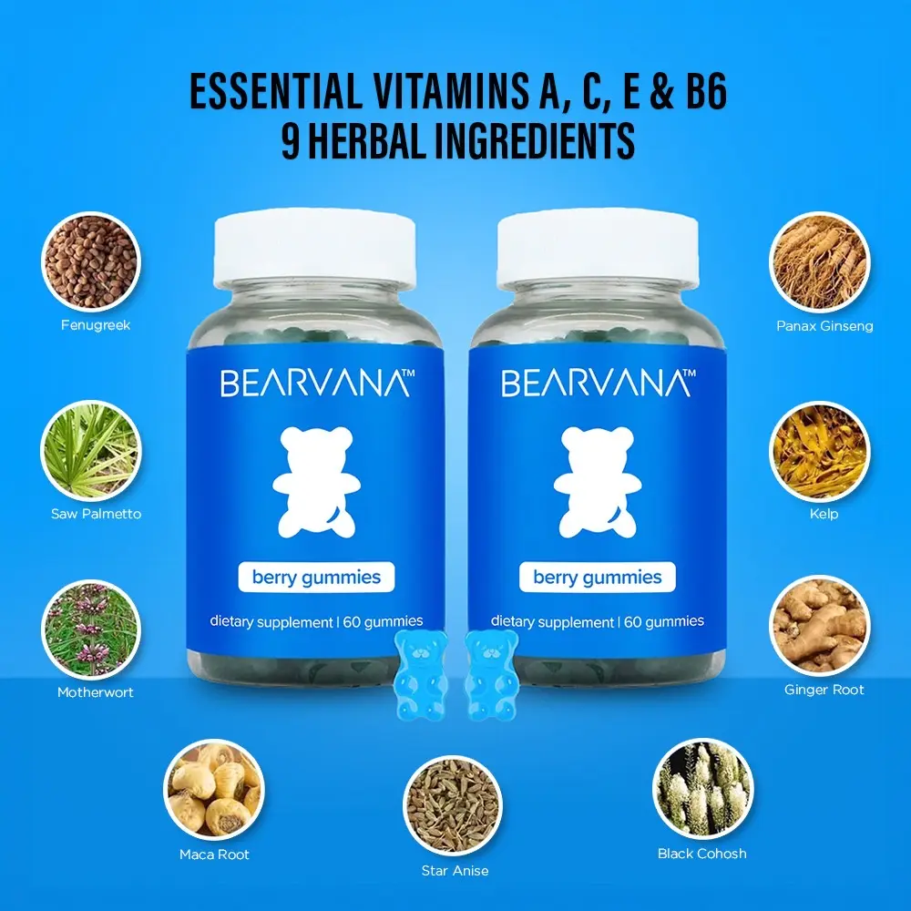 Bearvana All-In-One Women's Wellness Gummies Double Pack | 9 Herbal Ingredients + Vitamins A, C, E & B6 | The Daily Gummies Worth the Hype |  Berry Flavor | Two-Bottle Value Pack | 120 Gummies
