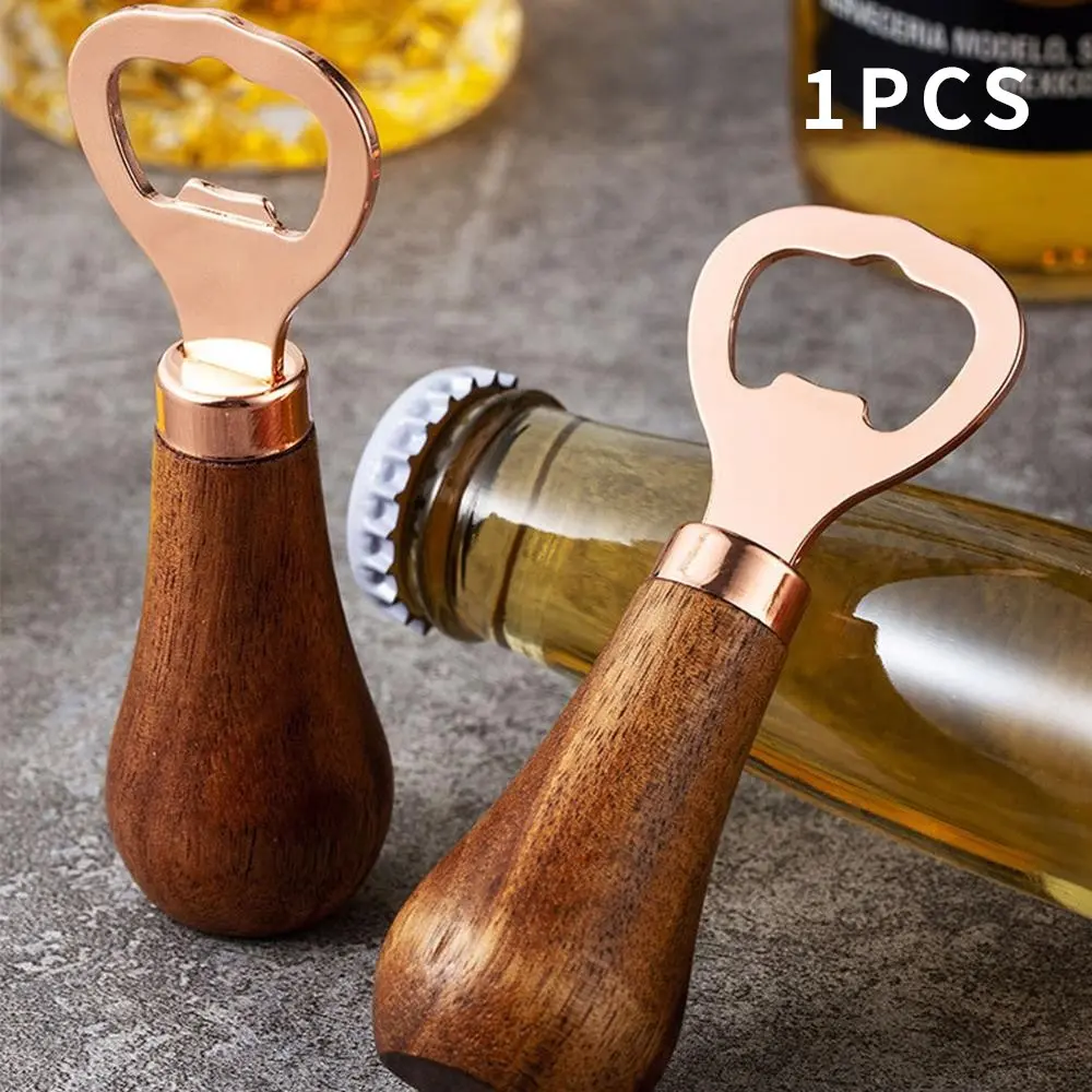 Elegant Wooden Maple Wood Beer Bottle Opener with Rose Stainless Steel Lever, Durable Creative Vertical Opener for Home Bar Essentials, Home Bar Accessories